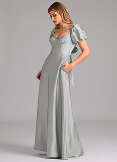 Azazie Fatima Bridesmaid Dresses Silver A-Line Pleated Stretch Satin Dress image5