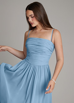 Azazie Andreina Jurken voor bruidsmeisjes Jurk van Chiffon met A-lijn Geplooide Staal Blauw image2