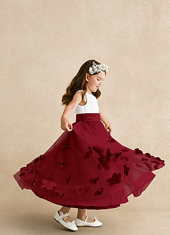 Azazie Vi Flower Girl Dresses Burgundy A-Line Sleeveless Tulle Dress image2