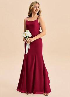 Azazie Lioren Junior Burgundy Mermaid Bow Chiffon Dress image4