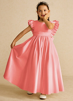 Azazie Piglette Flower Girl Dresses Coral A-Line Bow Matte Satin Dress image6