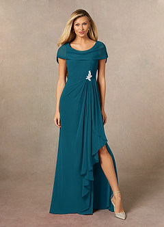 Azazie Mary Vestidos para mãe da noiva Vestido Tinta Azul de Chiffon de Linha A com Fenda Lateral image1