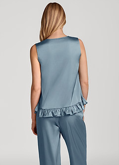 front Ruffled Sleeveless Satin Pajama Set