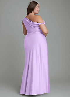 Azazie Emerson Bridesmaid Dresses Lilac Mermaid Off the Shoulder Stretch Satin Dress image9