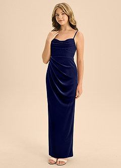 Azazie Mai Junior Dark Navy A-Line Sweetheart Neckline Velvet Dress image4