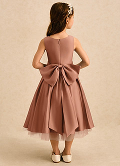 Azazie Josie Flower Girl Dresses Bronzer A-Line Pleated Matte Satin Dress image2