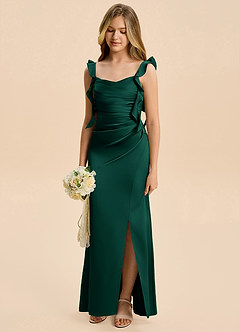 Azazie Jessamine Junior Emerald Sheath Ruched Stretch Satin Dress image6