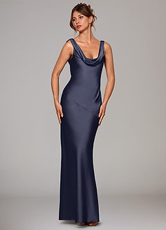 Azazie Rylina Robes de demoiselle d'honneur Robe Sirène en Satin extensible Bleu Orageux image3