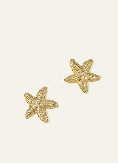 front Gold Starfish Pearl Stud Earrings