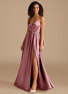 Azazie Alia Bridesmaid Dresses Vintage Mauve A-Line Pleated Metallic Satin Dress image7