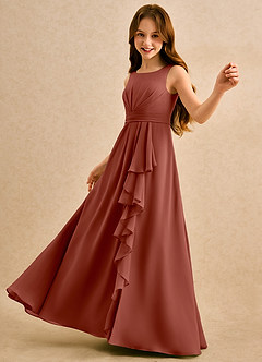 Azazie Chibi Girls Formal Abiti da Ragazza di Fiori Abito A-Line in Chiffon Plissettato Auburn image5
