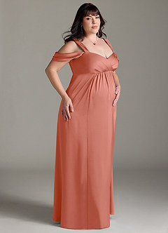 Azazie Rhea Robes de demoiselle d'honneur de maternité Robe Trapèze Épaule nue plissée Longueur ras du sol Satin extensible image11