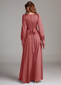 Azazie Leonia Robes de demoiselle d'honneur Robe Trapèze en Satin extensible Manche longue Antique Rose image2