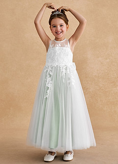 Azazie Bitsy Flower Girl Dresses Ivory Agave A-Line Lace Tulle Dress image2