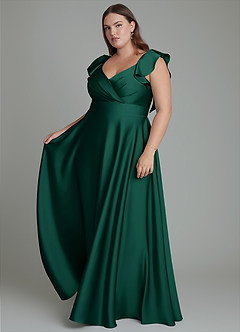 Azazie Leilani Robes de demoiselle d'honneur Robe Trapèze en Satin extensible Drapé émeraude image13