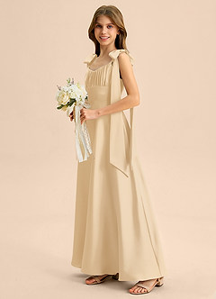 Azazie Halley Junior Vestido de Oro de Satén Elástico de Corte en A con Lazo image4