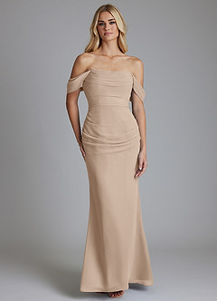 Azazie Luiza Bridesmaid Dresses Taupe Mermaid Off the Shoulder Chiffon Dress image5