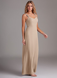 Azazie Denice Bridesmaid Dresses Taupe Sheath Pleated Chiffon Dress image5