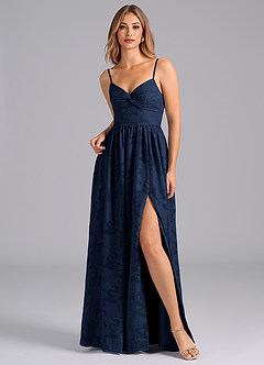 Azazie Zeya Bridesmaid Dresses Dark Navy A-Line Bow Floral Burnout Dress image7