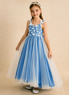 Azazie Darlina vestidos de niña de las flores Vestido de Marfil Azul Pastel de Tul de Princesa con Encaje image9
