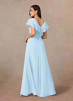 Azazie Snapdragon Abiti per la Madre della Sposa Abito A-Line in Chiffon Increspato con Scollo a V Azzurro image4