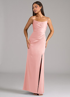 Azazie Marla Vestidos de madrinha de casamento Vestido Pó Rosa de Cetim elástico de Bainha com Sem Alças image7