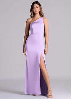 Azazie Philana Bridesmaid Dresses Lilac A-Line One Shoulder Stretch Satin Dress image4