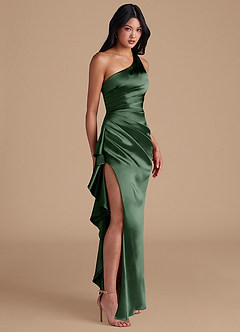 Azazie Latrice Bridesmaid Dresses Eucalyptus Sheath One Shoulder Metallic Satin Dress image1
