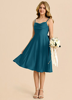 Azazie Bear Junior Ink Blue A-Line Sweetheart Neckline Stretch Satin Dress image4