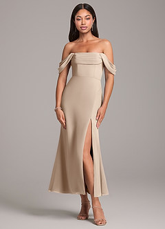 Azazie Saige Brautjungfernkleider Wandelbar Etui Schulterfrei Chiffon Kleid Taupe image1