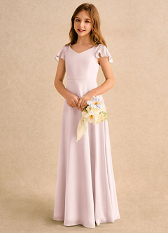 Azazie Nari Girls Formal Flower Girl Klänningar Klänning A-Line i Chiffong med ärmar image3