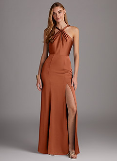 Azazie Elana Final Sale Agave Mermaid Side Slit Stretch Satin Dress image1