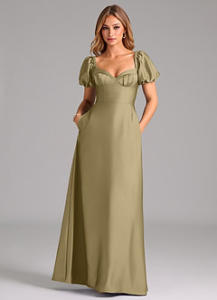 Azazie Fatima Vestidos de damas de honor Vestido de Musgo Verde de Satén Elástico de Corte en A con Plisado image3