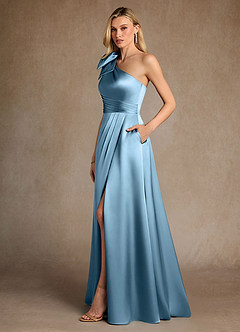 Azazie Easton Mother of the Bride Dresses Steel Blue A-Line One Shoulder Stretch Satin Dress image2