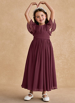 Azazie Ali Flower Girl Dresses Cabernet A-Line Pleated Chiffon Dress image3