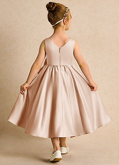 Azazie Hermia Blumenmädchenkleider A-Linie ärmellos Matte Satin Kleid Englisches Rosa image2