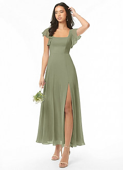 Azazie Bondi Bridesmaid Dresses Pistachio A-Line Ruched Chiffon Dress image1