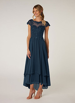 Azazie Shonda Mother of the Bride Dresses Dark Navy Lace Chiffon Dress image3