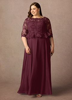 Azazie Averie vestidos de madre de la novia Vestido de Cabernet de Gasa de Corte En A con Cuello barco Lentejuelas image7