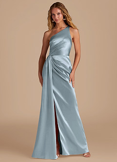 Azazie Mika Brautjungfernkleider Etui One-Shoulder Metallischer Satin Kleid Staubblau image1