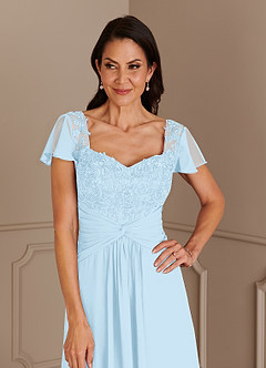 Azazie Gwenyth Final Sale Sky Blue A-Line Lace Chiffon Dress image6
