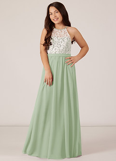 Azazie Fahari Junior Dusty Sage A-Line Lace Chiffon Dress image2