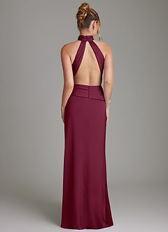 Azazie Gracelynn Bridesmaid Dresses Mulberry Sheath Pleated Stretch Satin Dress image8