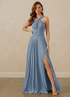 Christian Siriano Bridal for Azazie 1009 Bridesmaid Dresses Dusty Blue A-Line Pleated Chiffon Dress image2