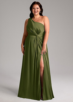 Azazie Brooke Brautjungfernkleider A-Linie One-Shoulder Stretch-Satin Kleid Helles Olivgrün image9
