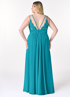 Azazie Maren Allure Bridesmaid Dresses Jade A-Line V-Neck Lace Chiffon Dress image7