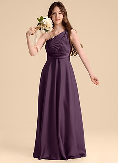 Azazie Charlize Junior Plum A-Line Pleated Stretch Satin Dress image6