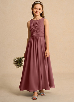 Azazie Ducky Junior Formal Sukienki dla dziewczynek sypiących kwiaty Linia A Pofałdowany Szyfon Długość kostki Sukienka image4