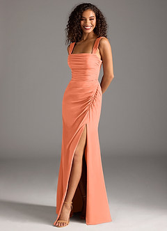 Azazie Jesaphine Bridesmaid Dresses Sunset Sheath Bow Chiffon Dress image1