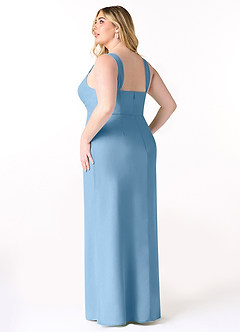 Azazie Denice Abiti da Damigella Abito Tubino in Chiffon a Pieghe Blu Acciaio image12
